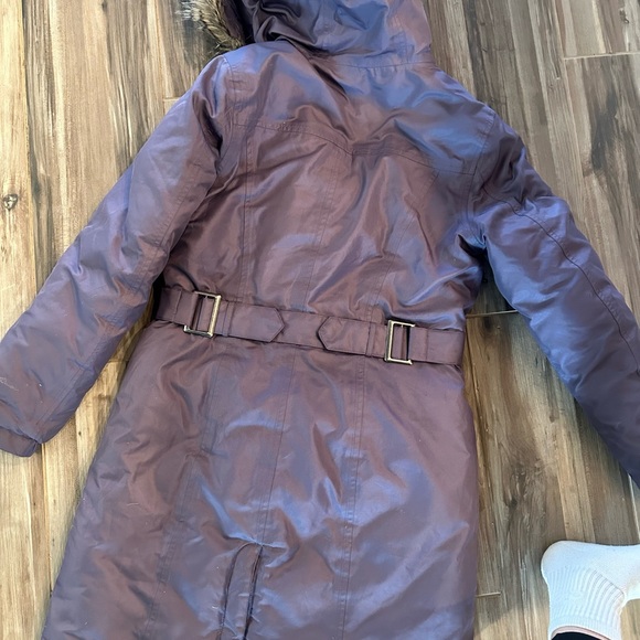 Eddie Bauer Down Jacket XS Purple faux fur hood - Picture 3 of 4